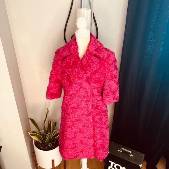 MOSCHINO COUTURE Long Faux Teddy Fur Jacket, Italian, FUCHSIA, Size 4, NWT - Picture 12 of 13